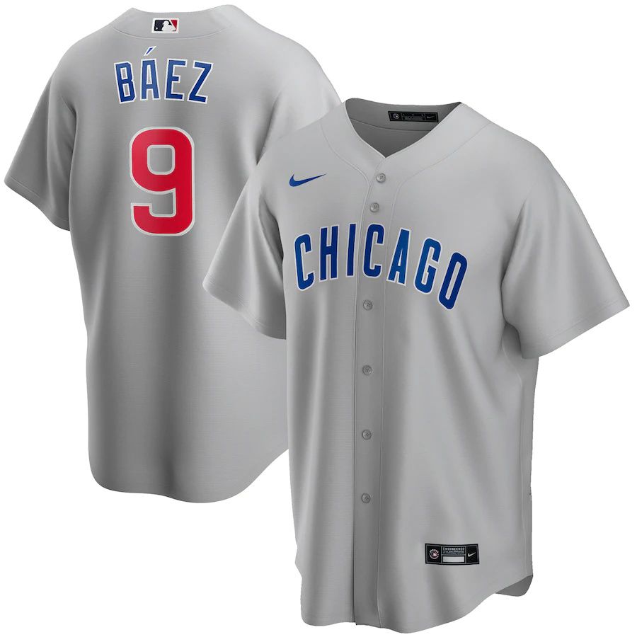 Mens Chicago Cubs #9 Javier Baez Nike Gray Road Replica Player Name MLB Jerseys
